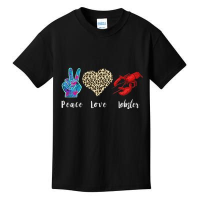 Love Peace Red Lobster Leopard Seafood Lover Lobster Eating Kids T-Shirt