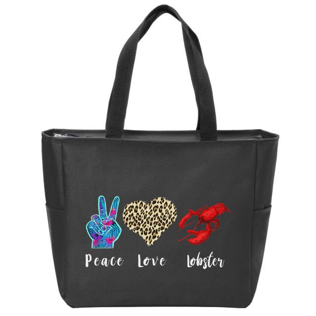 Love Peace Red Lobster Leopard Seafood Lover Lobster Eating Zip Tote Bag