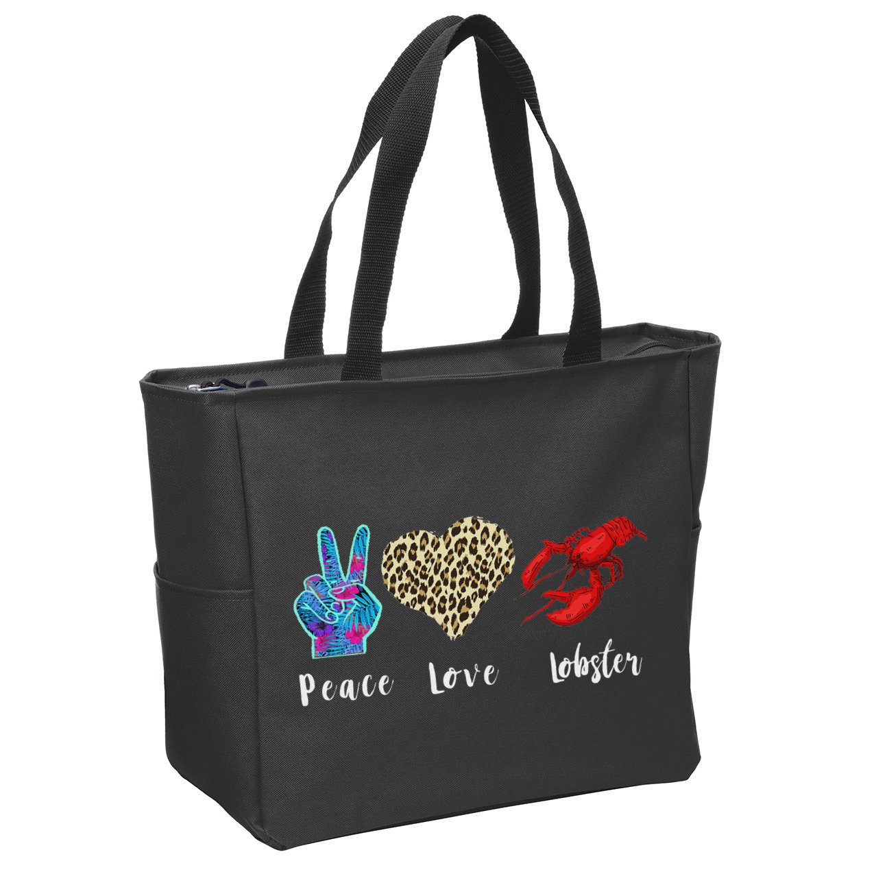 Love Peace Red Lobster Leopard Seafood Lover Lobster Eating Zip Tote Bag