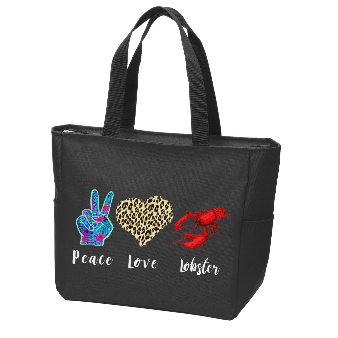 Love Peace Red Lobster Leopard Seafood Lover Lobster Eating Zip Tote Bag