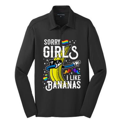 Lgbt Pride Rainbow Sorry I Like Bananas Gift Silk Touch Performance Long Sleeve Polo