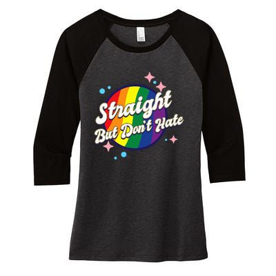 LGBTQIA+ Pride Rainbow Support Women's Tri-Blend 3/4-Sleeve Raglan Shirt