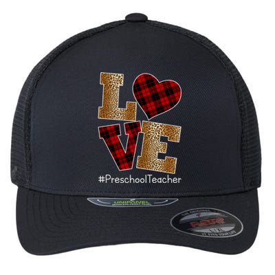 Love Plaid Red Leopard Preschool Teacher Valentines Day Gift Flexfit Unipanel Trucker Cap