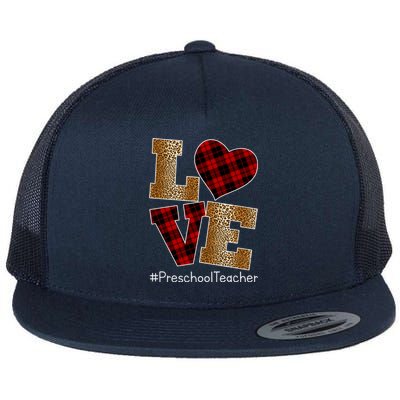 Love Plaid Red Leopard Preschool Teacher Valentines Day Gift Flat Bill Trucker Hat