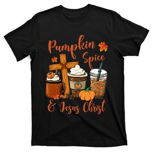 Leopard Pumpkin Spice & Jesus Christ Fall Leaves Autumn T-Shirt