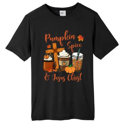 Leopard Pumpkin Spice & Jesus Christ Fall Leaves Autumn Tall Fusion ChromaSoft Performance T-Shirt