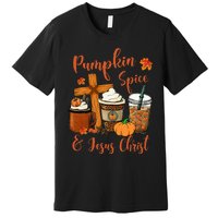 Leopard Pumpkin Spice & Jesus Christ Fall Leaves Autumn Premium T-Shirt