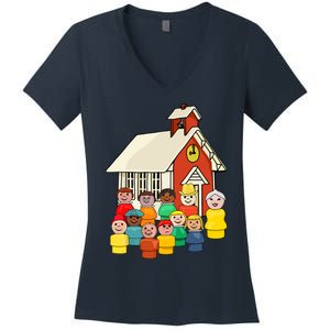 Little People School House Women's V-Neck T-Shirt