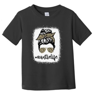 Leopard Print Sunglasses Auntie Life Messy Bun Mother's Day Toddler T-Shirt