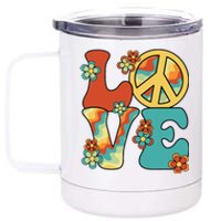 Love Peace Sign 60s 70s Costume Party Outfit Groovy Hippie 12 oz Stainless Steel Tumbler Cup