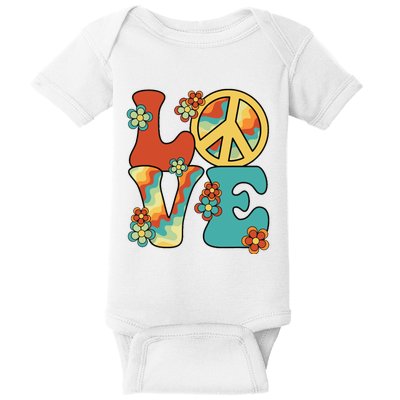 Love Peace Sign 60s 70s Costume Party Outfit Groovy Hippie Baby Bodysuit