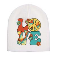 Love Peace Sign 60s 70s Costume Party Outfit Groovy Hippie Short Acrylic Beanie