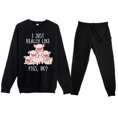 Love Pig Shirts Women Pig Gifts Pigs Cute Swine Premium Crewneck Sweatsuit Set