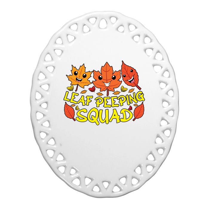 Leaf Peeping Squad Kawaii Autumn Foliage Maple Leaf Ceramic Oval Ornament