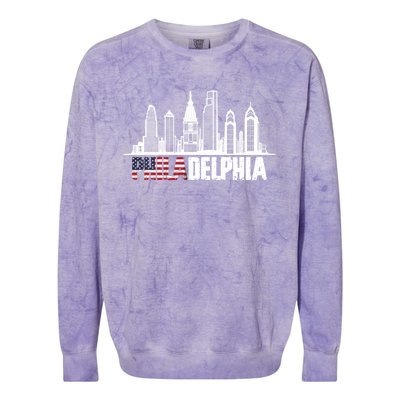 Love Philadelphia Skyline Downtown Cityscape Philly America Flag Colorblast Crewneck Sweatshirt