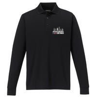 Love Philadelphia Skyline Downtown Cityscape Philly America Flag Performance Long Sleeve Polo