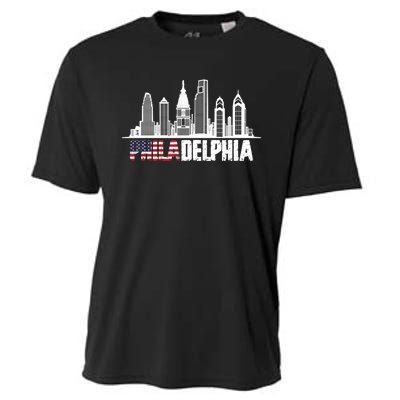 Love Philadelphia Skyline Downtown Cityscape Philly America Flag Cooling Performance Crew T-Shirt