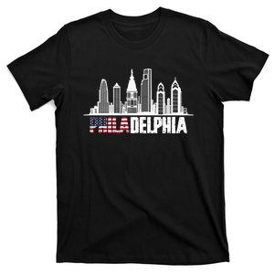 Love Philadelphia Skyline Downtown Cityscape Philly America Flag T-Shirt