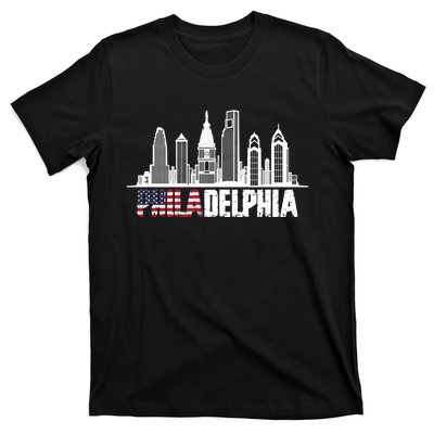 Love Philadelphia Skyline Downtown Cityscape Philly America Flag T-Shirt