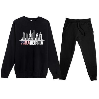 Love Philadelphia Skyline Downtown Cityscape Philly America Flag Premium Crewneck Sweatsuit Set