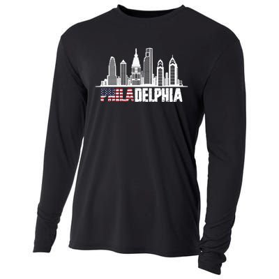 Love Philadelphia Skyline Downtown Cityscape Philly America Flag Cooling Performance Long Sleeve Crew