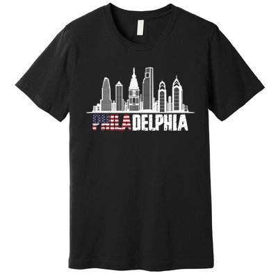 Love Philadelphia Skyline Downtown Cityscape Philly America Flag Premium T-Shirt