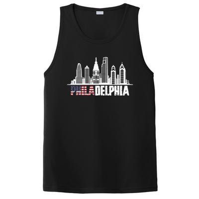 Love Philadelphia Skyline Downtown Cityscape Philly America Flag PosiCharge Competitor Tank