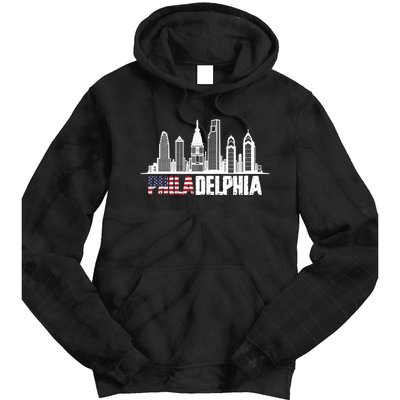 Love Philadelphia Skyline Downtown Cityscape Philly America Flag Tie Dye Hoodie