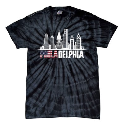 Love Philadelphia Skyline Downtown Cityscape Philly America Flag Tie-Dye T-Shirt