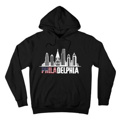 Love Philadelphia Skyline Downtown Cityscape Philly America Flag Tall Hoodie