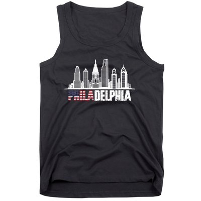 Love Philadelphia Skyline Downtown Cityscape Philly America Flag Tank Top