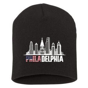 Love Philadelphia Skyline Downtown Cityscape Philly America Flag Short Acrylic Beanie