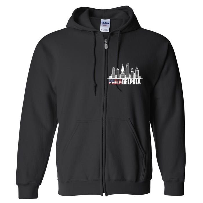 Love Philadelphia Skyline Downtown Cityscape Philly America Flag Full Zip Hoodie