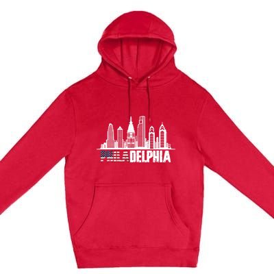 Love Philadelphia Skyline Downtown Cityscape Philly America Flag Premium Pullover Hoodie