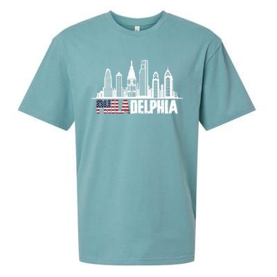 Love Philadelphia Skyline Downtown Cityscape Philly America Flag Sueded Cloud Jersey T-Shirt