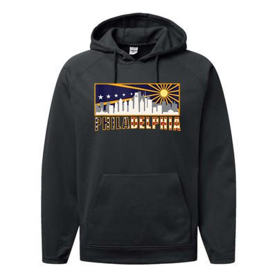 Love Philadelphia Skyline Downtown Cityscape Philly Souvenir Performance Fleece Hoodie