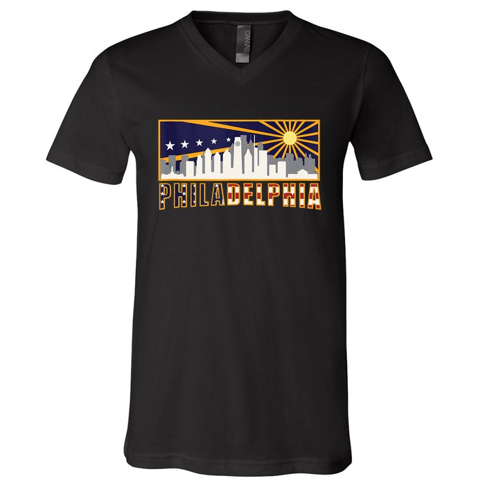 Love Philadelphia Skyline Downtown Cityscape Philly Souvenir V-Neck T-Shirt