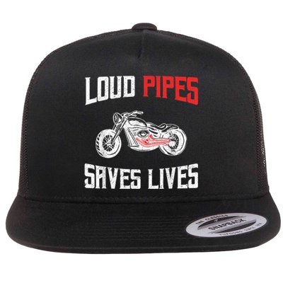 Loud Pipes Saves Lives Biker Flat Bill Trucker Hat