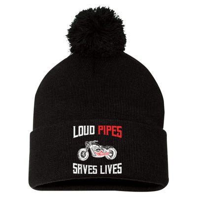 Loud Pipes Saves Lives Biker Pom Pom 12in Knit Beanie