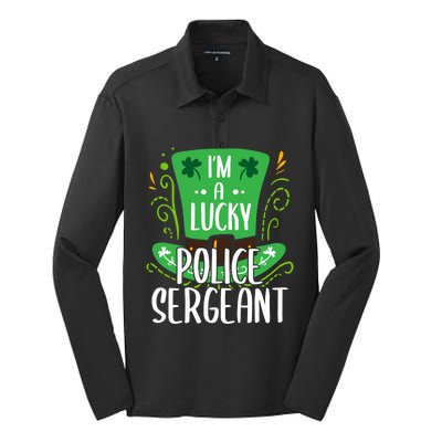 Lucky Police Sergeant St Patrick's Day Police Sergeants Gift Silk Touch Performance Long Sleeve Polo