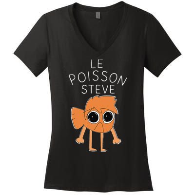 Le Poisson Steve Funny Fish Cartoon Trendy Meme Art Women's V-Neck T-Shirt