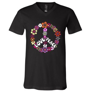 Love Peace Sign 60s Retro Peace 60s Hippie Flower Peace V-Neck T-Shirt