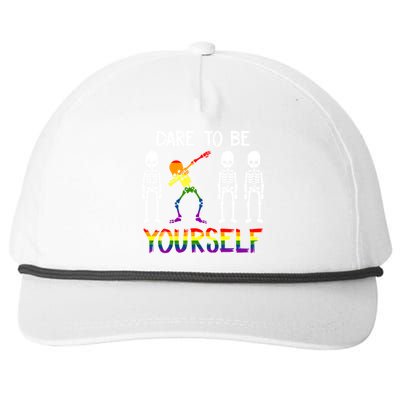 Lgbt Pride Skeleton Dabbing Dare To Be Yourself Outfit Gift Snapback Five-Panel Rope Hat