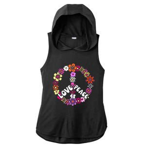 Love Peace Sign 60s Retro Peace 60s Hippie Flower Peace Ladies PosiCharge Tri-Blend Wicking Draft Hoodie Tank