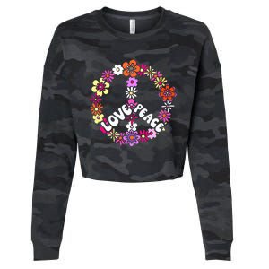 Love Peace Sign 60s Retro Peace 60s Hippie Flower Peace Cropped Pullover Crew