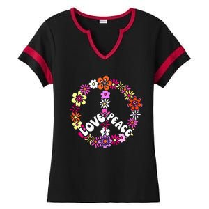 Love Peace Sign 60s Retro Peace 60s Hippie Flower Peace Ladies Halftime Notch Neck Tee