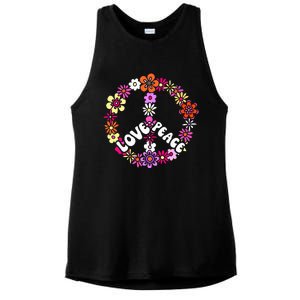 Love Peace Sign 60s Retro Peace 60s Hippie Flower Peace Ladies PosiCharge Tri-Blend Wicking Tank