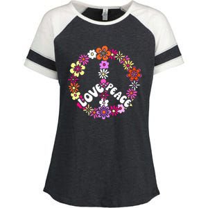 Love Peace Sign 60s Retro Peace 60s Hippie Flower Peace Enza Ladies Jersey Colorblock Tee