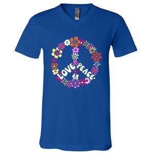 Love Peace Sign 60s Retro Peace 60s Hippie Flower Peace V-Neck T-Shirt