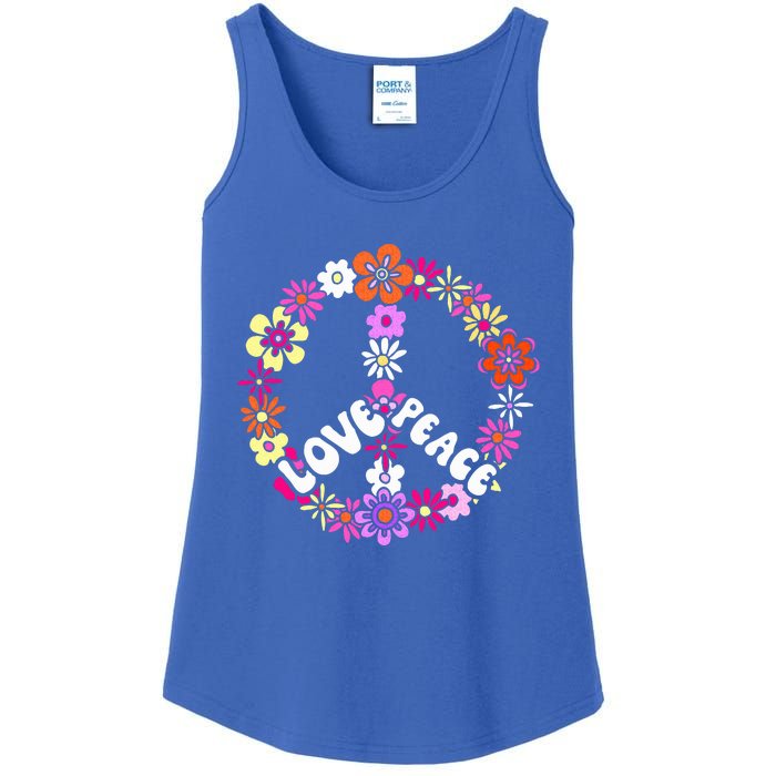 Love Peace Sign 60s Retro Peace 60s Hippie Flower Peace Ladies Essential Tank